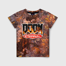 Детская футболка 3D с принтом DOOM Eternal (логотип) в городе Новоалтайск, 100% гипоаллергенный полиэфир | прямой крой, круглый вырез горловины, длина до линии бедер, чуть спущенное плечо, ткань немного тянется | Тематика изображения на принте: doom | doom eternal | дум | игра | логотип | шутер