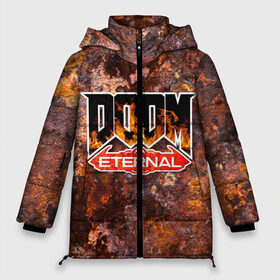 Женская зимняя куртка Oversize с принтом DOOM Eternal (логотип) в городе Новоалтайск, верх — 100% полиэстер; подкладка — 100% полиэстер; утеплитель — 100% полиэстер | длина ниже бедра, силуэт Оверсайз. Есть воротник-стойка, отстегивающийся капюшон и ветрозащитная планка. 

Боковые карманы с листочкой на кнопках и внутренний карман на молнии | doom | doom eternal | дум | игра | логотип | шутер