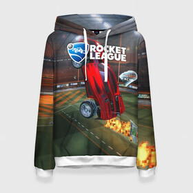 Женская толстовка 3D с принтом Rocket League в городе Новоалтайск, 100% полиэстер  | двухслойный капюшон со шнурком для регулировки, мягкие манжеты на рукавах и по низу толстовки, спереди карман-кенгуру с мягким внутренним слоем. | cars | game | games | rocket league | гонка | гонки | машина | машины | рокет лига