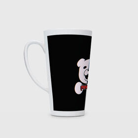 Кружка Латте с принтом MONOKUMA  МОНОКУМА GLITCH в городе Новоалтайск, Белая керамика | Объем 480 мл; Высота 150 мм; Диаметр 90 мм | anime | danganronpa | enoshima | junko | monokuma | аниме | джунко | игра | манга | медведь | монокума | робот медведь | эношима