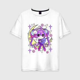 Женская футболка хлопок Oversize с принтом Cute Chibi Kawaii в городе Новоалтайск, 100% хлопок | свободный крой, круглый ворот, спущенный рукав, длина до линии бедер
 | anime | chibi | cute | devil | girls | goth | kawaii | loli | made | manga | pastel | skull | star | аниме | бантики | гот | готик | готичная | девочка | девушка | доли | звезды | каваи | кавай | луна | манга | месяц | милая | мишка | плюшевый