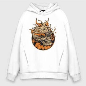 Мужское худи Oversize хлопок с принтом Fire Skull в городе Новоалтайск, френч-терри — 70% хлопок, 30% полиэстер. Мягкий теплый начес внутри —100% хлопок | боковые карманы, эластичные манжеты и нижняя кромка, капюшон на магнитной кнопке | art | brutal | death | demon | devil | fire | horror | rock | skelet | skull | vector | арт | в | голова | демон | кости | огне | огненный | огонь | панк | рога | рок | скелет | череп | черепок