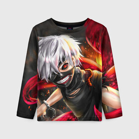 Детский лонгслив 3D с принтом Kaneki Ghoul в городе Новоалтайск, 100% полиэстер | длинные рукава, круглый вырез горловины, полуприлегающий силуэт
 | anime | kaneki ken | manga | tokyo ghoul | аниме | джузо сузуя. | канеки кен | манга | манга гуля | перерождение | токийский гуль | токийском гуле