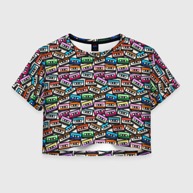 Женская футболка Crop-top 3D с принтом Аудиокассеты для магнитофона в городе Новоалтайск, 100% полиэстер | круглая горловина, длина футболки до линии талии, рукава с отворотами | аудиокассеты | блюз | вечеринка | гитара | джаз | диджей | диско | дискотека | инструменты | кантри | караоке | клуб | компакт кассеты | магнитофон | музыка | музыкальные | музыкант | наушники | ноты