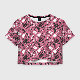 Женская футболка Crop-top 3D с принтом Музыка в городе Новоалтайск, 100% полиэстер | круглая горловина, длина футболки до линии талии, рукава с отворотами | блюз | вечеринка | гитара | джаз | диджей | диско | дискотека | инструменты | кантри | караоке | классическая музыка | клуб | музыка | музыкальные | музыкант | наушники | ноты | оркестр | поп