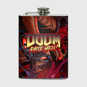 Фляга с принтом DOOM Eternal в городе Новоалтайск, металлический корпус | емкость 0,22 л, размер 125 х 94 мм. Виниловая наклейка запечатывается полностью | Тематика изображения на принте: doom | doom eternal | part two | the ancient gods | дум | игры | монстры