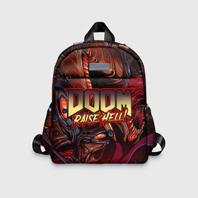 Детский рюкзак 3D с принтом DOOM Eternal в городе Новоалтайск, 100% полиэстер | лямки с регулируемой длиной, сверху петелька, чтобы рюкзак можно было повесить на вешалку. Основное отделение закрывается на молнию, как и внешний карман. Внутри дополнительный карман. По бокам два дополнительных кармашка | Тематика изображения на принте: doom | doom eternal | part two | the ancient gods | дум | игры | монстры