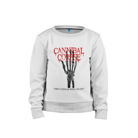 Детский свитшот хлопок с принтом Cannibal Corpse | Труп Каннибала (Z) в городе Новоалтайск, 100% хлопок | круглый вырез горловины, эластичные манжеты, пояс и воротник | Тематика изображения на принте: cannibal | cannibal corpse | corpse | death metal | deathgrind | алекс уэбстер | брутальный дэт метал | дэт метал | дэтграйнд | пол мазуркевич | роб барретт | рука | скелет | труп каннибала
