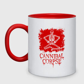 Кружка двухцветная с принтом Cannibal Corpse | Труп Каннибала (Z) в городе Новоалтайск, керамика | объем — 330 мл, диаметр — 80 мм. Цветная ручка и кайма сверху, в некоторых цветах — вся внутренняя часть | Тематика изображения на принте: blood | cannibal | cannibal corpse | corpse | death metal | deathgrind | алекс уэбстер | брутальный дэт метал | дэт метал | дэтграйнд | кровь | пол мазуркевич | роб барретт | скелет | труп каннибала