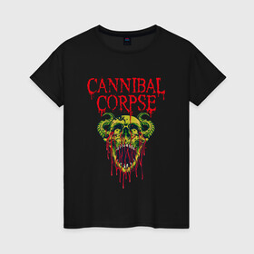 Женская футболка хлопок с принтом Cannibal Corpse Труп Каннибала (Z) в городе Новоалтайск, 100% хлопок | прямой крой, круглый вырез горловины, длина до линии бедер, слегка спущенное плечо | cannibal | cannibal corpse | corpse | death metal | deathgrind | demon | devil | алекс уэбстер | брутальный дэт метал | демон | дэт метал | дэтграйнд | пол мазуркевич | роб барретт | труп каннибала | череп