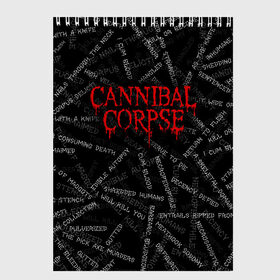 Скетчбук с принтом Cannibal Corpse | Songs (Z) в городе Новоалтайск, 100% бумага
 | 48 листов, плотность листов — 100 г/м2, плотность картонной обложки — 250 г/м2. Листы скреплены сверху удобной пружинной спиралью | Тематика изображения на принте: cannibal | cannibal corpse | corpse | death metal | deathgrind | алекс уэбстер | брутальный дэт метал | дэт метал | дэтграйнд | пол мазуркевич | роб барретт | труп каннибала