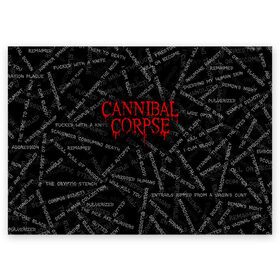 Поздравительная открытка с принтом Cannibal Corpse | Songs (Z) в городе Новоалтайск, 100% бумага | плотность бумаги 280 г/м2, матовая, на обратной стороне линовка и место для марки
 | Тематика изображения на принте: cannibal | cannibal corpse | corpse | death metal | deathgrind | алекс уэбстер | брутальный дэт метал | дэт метал | дэтграйнд | пол мазуркевич | роб барретт | труп каннибала