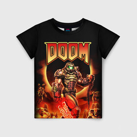 Детская футболка 3D с принтом DOOM Eternal в городе Новоалтайск, 100% гипоаллергенный полиэфир | прямой крой, круглый вырез горловины, длина до линии бедер, чуть спущенное плечо, ткань немного тянется | Тематика изображения на принте: doom | doom eternal | part two | the ancient gods | дум | игры | монстры