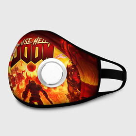Маска из неопрена с принтом DOOM в городе Новоалтайск, неопрен 100% | Форма огибающая нос. Резинки для ушей с дополнительной резинкой на затылке. Клапан для выдоха для активного дыхания при занятиях спортом. Эластичный материал маски и окантовки для лучшего растяжения и прилегания маски.  | doom | doom eternal | part two | the ancient gods | дум | игры | монстры