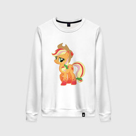 Женский свитшот хлопок с принтом My Little Pony - AppleJack в городе Новоалтайск, 100% хлопок | прямой крой, круглый вырез, на манжетах и по низу широкая трикотажная резинка  | applejack | friendship | mylittlepony | twilight sparkle | waifu | вайфу | дружба это магия | кони | моя маленькая пони | мультфильм | пони | эплджек