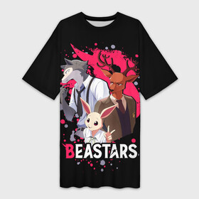 Платье-футболка 3D с принтом BEASTARS (Легоши, Луи и Хару) в городе Новоалтайск,  |  | anime | beastars | haru | legoshi | louis | manga | аниме | волк | выдающиеся звери | зайка | легоси | легоши | луи | манга | олень | хару