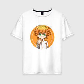 Женская футболка хлопок Oversize с принтом Emma The Promised Neverland (Z) в городе Новоалтайск, 100% хлопок | свободный крой, круглый ворот, спущенный рукав, длина до линии бедер
 | ema | emma | promised neverland | the promised neverland | yakusoku no neverland | ема | емма | неверленд | обещанная страна | обещанная страна грёз | обещанный неверленд | эма | эмма | якусоку но нэба