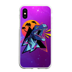 Чехол для iPhone XS Max матовый с принтом Retrowave Neon Dinosaur в городе Новоалтайск, Силикон | Область печати: задняя сторона чехла, без боковых панелей | Тематика изображения на принте: 1980 | 80s | geometry | retrowave | retrowave принт | rex | space | t rex | trex | tropical | восьмидесятые | геометрия | космос | нео | неоновый динозавр | пальмы | рекс | ретровейв | рисунок динозавра | тираннозавр | тиранозавр
