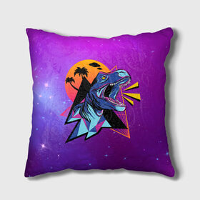 Подушка 3D с принтом Retrowave Neon Dinosaur в городе Новоалтайск, наволочка – 100% полиэстер, наполнитель – холлофайбер (легкий наполнитель, не вызывает аллергию). | состоит из подушки и наволочки. Наволочка на молнии, легко снимается для стирки | 1980 | 80s | geometry | retrowave | retrowave принт | rex | space | t rex | trex | tropical | восьмидесятые | геометрия | космос | нео | неоновый динозавр | пальмы | рекс | ретровейв | рисунок динозавра | тираннозавр | тиранозавр