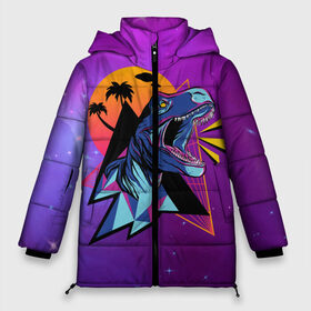 Женская зимняя куртка Oversize с принтом Retrowave Neon Dinosaur в городе Новоалтайск, верх — 100% полиэстер; подкладка — 100% полиэстер; утеплитель — 100% полиэстер | длина ниже бедра, силуэт Оверсайз. Есть воротник-стойка, отстегивающийся капюшон и ветрозащитная планка. 

Боковые карманы с листочкой на кнопках и внутренний карман на молнии | 1980 | 80s | geometry | retrowave | retrowave принт | rex | space | t rex | trex | tropical | восьмидесятые | геометрия | космос | нео | неоновый динозавр | пальмы | рекс | ретровейв | рисунок динозавра | тираннозавр | тиранозавр