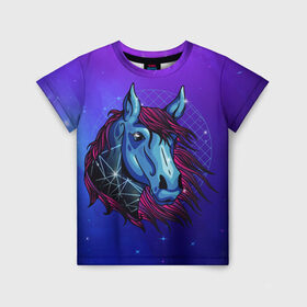 Детская футболка 3D с принтом Retrowave Neon Horse в городе Новоалтайск, 100% гипоаллергенный полиэфир | прямой крой, круглый вырез горловины, длина до линии бедер, чуть спущенное плечо, ткань немного тянется | 1980 | 80s | geometry | horses | pony | retrowave | retrowave принт | space | vaporwave | волшебная лошадь | восьмидесятые | геометрия | космос | лошадка | нео | неоновая лошадь | неоновые огни | неоновый конь | пони | ретровейв