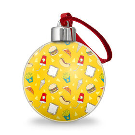 Ёлочный шар с принтом Фастфуд в городе Новоалтайск, Пластик | Диаметр: 77 мм | бургеры | бутерброд | вредная еда | еда | мороженое | пицца | сок | фастфуд | хотдог