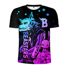 Мужская футболка 3D спортивная с принтом BEASTARS Легоши и Хару в городе Новоалтайск, 100% полиэстер с улучшенными характеристиками | приталенный силуэт, круглая горловина, широкие плечи, сужается к линии бедра | anime | beastars | haru | legoshi | manga | аниме | волк | выдающиеся звери | зайка | легоси | легоши | манга | неон | хару