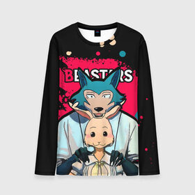 Мужской лонгслив 3D с принтом BEASTARS Хару и Легоши в городе Новоалтайск, 100% полиэстер | длинные рукава, круглый вырез горловины, полуприлегающий силуэт | anime | beastars | haru | legoshi | manga | аниме | волк | выдающиеся звери | зайка | легоси | легоши | манга | хару