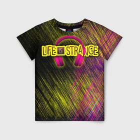 Детская футболка 3D с принтом Life is strange true color в городе Новоалтайск, 100% гипоаллергенный полиэфир | прямой крой, круглый вырез горловины, длина до линии бедер, чуть спущенное плечо, ткань немного тянется | black | carbon | life is strange | yellow | надпись | наушники | розовый | текстура | узор | цвета