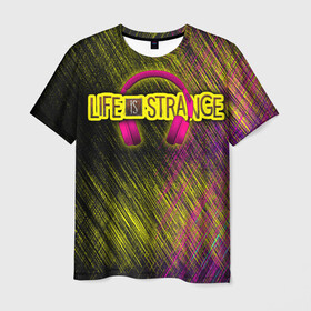 Мужская футболка 3D с принтом Life is strange true color в городе Новоалтайск, 100% полиэфир | прямой крой, круглый вырез горловины, длина до линии бедер | Тематика изображения на принте: black | carbon | life is strange | yellow | надпись | наушники | розовый | текстура | узор | цвета