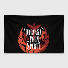 Флаг-баннер с принтом NIRVANA TEEN SPIRIT в городе Новоалтайск, 100% полиэстер | размер 67 х 109 см, плотность ткани — 95 г/м2; по краям флага есть четыре люверса для крепления | art | cobain | curt | girl | grunge | metal | music | nirvana | punk | rock | spiritm | usa | гранж | группа | кобэйн | курт | метал | музыка | нирвана | панк | рисунок | рок | сша