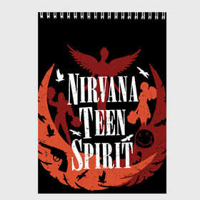 Скетчбук с принтом NIRVANA TEEN SPIRIT в городе Новоалтайск, 100% бумага
 | 48 листов, плотность листов — 100 г/м2, плотность картонной обложки — 250 г/м2. Листы скреплены сверху удобной пружинной спиралью | art | cobain | curt | girl | grunge | metal | music | nirvana | punk | rock | spiritm | usa | гранж | группа | кобэйн | курт | метал | музыка | нирвана | панк | рисунок | рок | сша