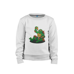 Детский свитшот хлопок с принтом Pizza - Ninja Turtles в городе Новоалтайск, 100% хлопок | круглый вырез горловины, эластичные манжеты, пояс и воротник | donatello | leonardo | michelangelo | ninja | pizza | raphael | turtles | донателло | животные | карате | комикс | комиксы | леонардо | микеланджело | мультфильм | мутант | мутанты | ниндзя | пицца | рафаэль | сплинтер | супергерой