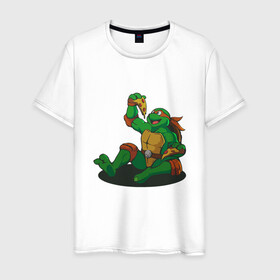 Мужская футболка хлопок с принтом Pizza - Ninja Turtles в городе Новоалтайск, 100% хлопок | прямой крой, круглый вырез горловины, длина до линии бедер, слегка спущенное плечо. | donatello | leonardo | michelangelo | ninja | pizza | raphael | turtles | донателло | животные | карате | комикс | комиксы | леонардо | микеланджело | мультфильм | мутант | мутанты | ниндзя | пицца | рафаэль | сплинтер | супергерой