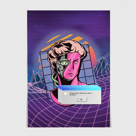 Постер с принтом Vaporwave Cyborg Statue в городе Новоалтайск, 100% бумага
 | бумага, плотность 150 мг. Матовая, но за счет высокого коэффициента гладкости имеет небольшой блеск и дает на свету блики, но в отличии от глянцевой бумаги не покрыта лаком | aesthetic | critical | cyberpunk | error | geometry | retrowave | sun | windows | вапорвейв | вейпорвейв | виндоус | геометрия | киберпанк | киборг | критическая ошибка | ошибка | паровая волна | ретровейв | солнце | статуя