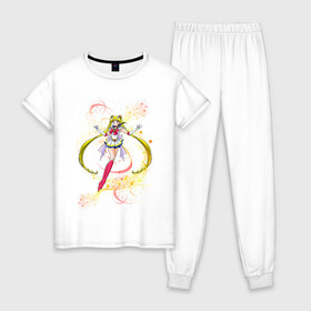 Женская пижама хлопок с принтом Sailor MooN Сейлор Мун в городе Новоалтайск, 100% хлопок | брюки и футболка прямого кроя, без карманов, на брюках мягкая резинка на поясе и по низу штанин | cartoon | character | moon | sailor | sailor moon | аниме | банни | белый | в топе | в трэнде | луна в матроске | популярный | сейлор мун | усаги | усаги тсукино
