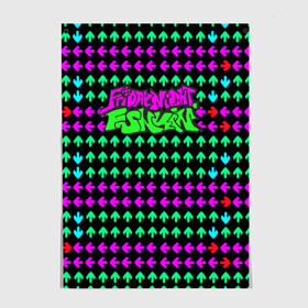 Постер с принтом Неон Friday Night Funkin в городе Новоалтайск, 100% бумага
 | бумага, плотность 150 мг. Матовая, но за счет высокого коэффициента гладкости имеет небольшой блеск и дает на свету блики, но в отличии от глянцевой бумаги не покрыта лаком | friday | funkin | night | найт | ночь | пятница | стрелки | фанк | фанкин | фридэй