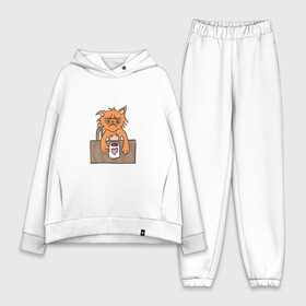 Женский костюм хлопок Oversize с принтом Утреннее настроение   злой кот в городе Новоалтайск,  |  | cat | coffee | cute | cute cat | kitten | kitty | morning | puss | pussy | pussycat | взгляд | киса | киска | котик | котяра | кофе | кошечка | кошка | малышка | малышок | милый котенок | понедельник | ребенок | рыжий кот | рыжий котенок | се