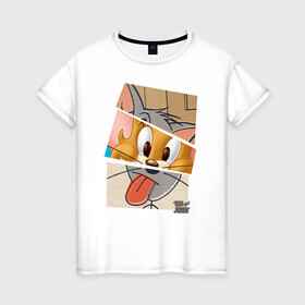 Женская футболка хлопок с принтом Tom and Jerry в городе Новоалтайск, 100% хлопок | прямой крой, круглый вырез горловины, длина до линии бедер, слегка спущенное плечо | tom  jerry | tom and jerry | vdzabma | джерри | том | том  джерри | том и джерри