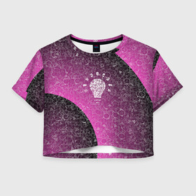 Женская футболка Crop-top 3D с принтом Лампочка АПВ 150ПЧ в городе Новоалтайск, 100% полиэстер | круглая горловина, длина футболки до линии талии, рукава с отворотами | Тематика изображения на принте: qr код | амулет | антивирус | антидепрессант | антистресс | градиент | иммуномодулятор | коллаж | лампочка | оберег | пурпурный | талисман | черный