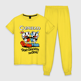 Женская пижама хлопок Cuphead, Dont deal with devil: в городе Новоалтайск, 100% хлопок | брюки и футболка прямого кроя, без карманов, на брюках мягкая резинка на поясе и по низу штанин | cuphead | dont deal with the devil | mugman | игры | капхед | магмен | чашеголовый