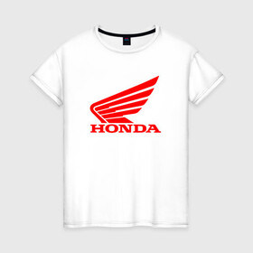 Женская футболка хлопок с принтом Honda | Мото Лого (Z) в городе Новоалтайск, 100% хлопок | прямой крой, круглый вырез горловины, длина до линии бедер, слегка спущенное плечо | bike | bikers | honda | honda logo | honda moto | moto | motorcycle | sport | байк | байкер | мото | мотоциклы | спорт | хонда лого | хонда мото