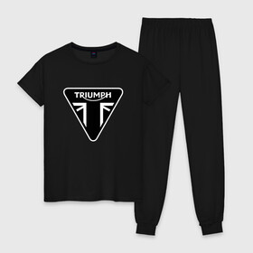 Женская пижама хлопок с принтом Triumph | Мото Лого (Z) в городе Новоалтайск, 100% хлопок | брюки и футболка прямого кроя, без карманов, на брюках мягкая резинка на поясе и по низу штанин | bike | bikers | moto | motorcycle | sport | triumph | байк | байкер | дигби джонс | мото | мотобренд | мотоциклы | спорт | триумф