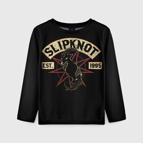 Детский лонгслив 3D с принтом Slipknot (1995) в городе Новоалтайск, 100% полиэстер | длинные рукава, круглый вырез горловины, полуприлегающий силуэт
 | metal | music | rock | slipknot | козел | логотип | металл | музыка | надпись | пентаграмма | рок | слипкнот | узор | цифры | чб | череп