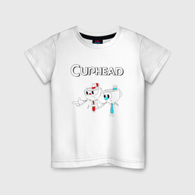 Детская футболка хлопок с принтом Cuphead в городе Новоалтайск, 100% хлопок | круглый вырез горловины, полуприлегающий силуэт, длина до линии бедер | cuphead | tdcuphd | горит пукан | двое | игры | невозможно пройти. | чашки головы | чашкоголовые