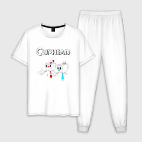 Мужская пижама хлопок с принтом Cuphead в городе Новоалтайск, 100% хлопок | брюки и футболка прямого кроя, без карманов, на брюках мягкая резинка на поясе и по низу штанин
 | cuphead | tdcuphd | горит пукан | двое | игры | невозможно пройти. | чашки головы | чашкоголовые