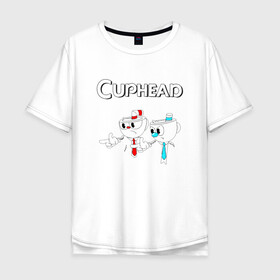 Мужская футболка хлопок Oversize с принтом Cuphead в городе Новоалтайск, 100% хлопок | свободный крой, круглый ворот, “спинка” длиннее передней части | cuphead | tdcuphd | горит пукан | двое | игры | невозможно пройти. | чашки головы | чашкоголовые