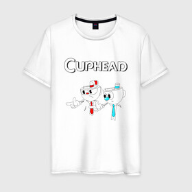 Мужская футболка хлопок с принтом Cuphead в городе Новоалтайск, 100% хлопок | прямой крой, круглый вырез горловины, длина до линии бедер, слегка спущенное плечо. | cuphead | tdcuphd | горит пукан | двое | игры | невозможно пройти. | чашки головы | чашкоголовые