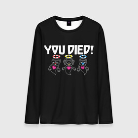 Мужской лонгслив 3D с принтом YOU DIED в городе Новоалтайск, 100% полиэстер | длинные рукава, круглый вырез горловины, полуприлегающий силуэт | art | cartoon | cup | cuphead | dark | devil | dice | die | died | game | ghost | gta | king | mugman | souls | the | you | арт | бос | босс | голова | демон | дьявол | игра | капхед | магмен | мультик | мультфильм | потрачено | приведение | пр