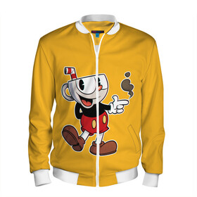 Мужской бомбер 3D с принтом CUPHEAD КАПХЕД в городе Новоалтайск, 100% полиэстер | застегивается на молнию, по бокам два кармана без застежек, по низу бомбера и на воротнике - эластичная резинка | art | cartoon | cup | cuphead | devil | dice | game | king | mugman | the | арт | бос | босс | голова | демон | дьявол | игра | капхед | магмен | мультик | мультфильм | платформер | чаша | чашка | человек | черт